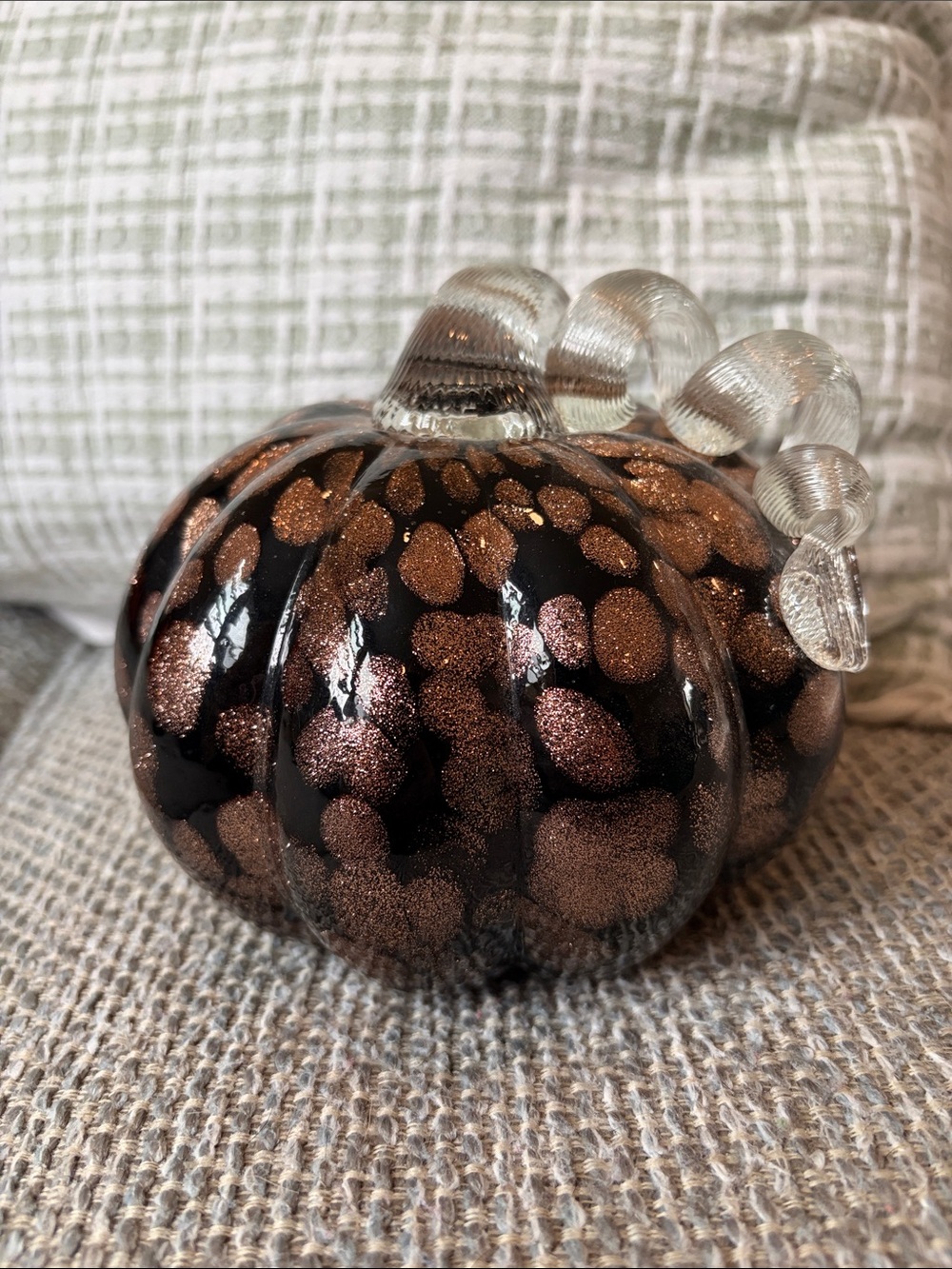 Blown Glass Pumpkin Rose Gold Metallic Black Halloween Fall Decor